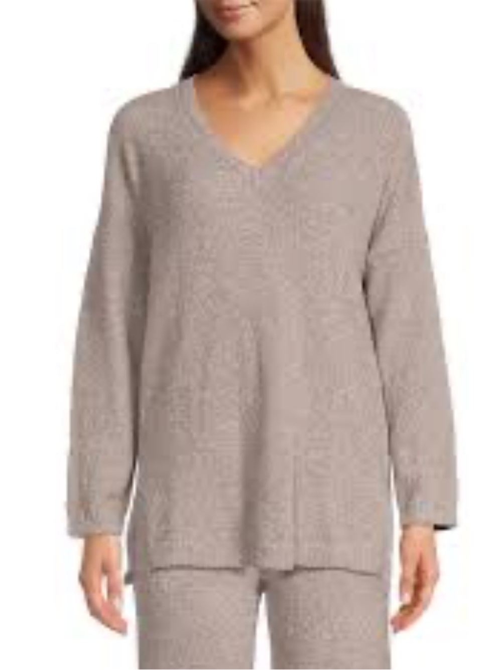 Alpaca 111  Heathered taupe V-Neck knit sweater